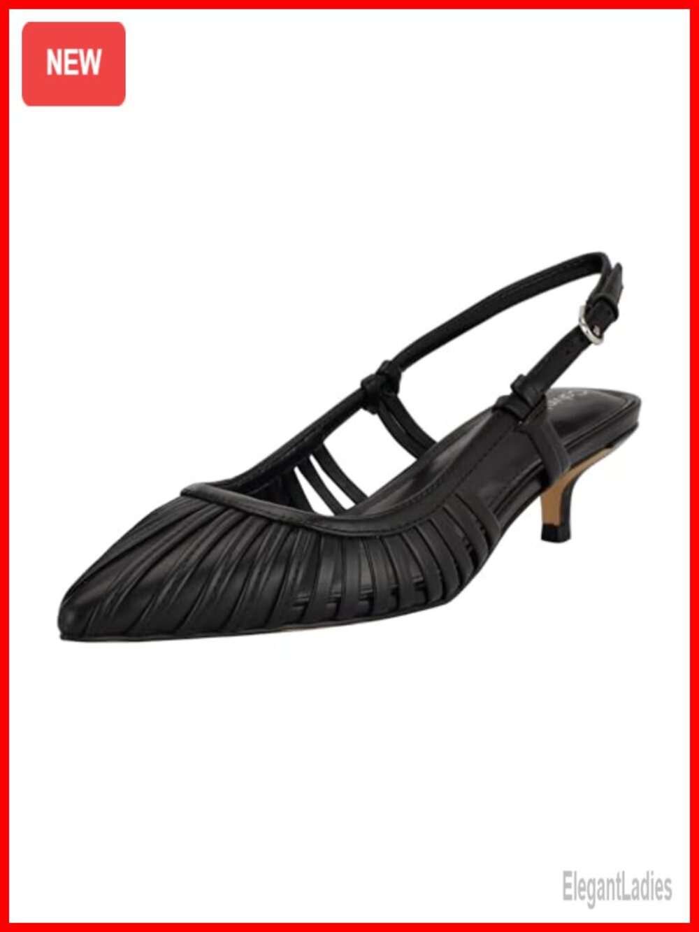 Movella Faux Leather Pointed Toe Slingback Kitten Heel Pumps Evening